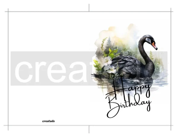Printable Black Swan Birthday Card | Instant Download