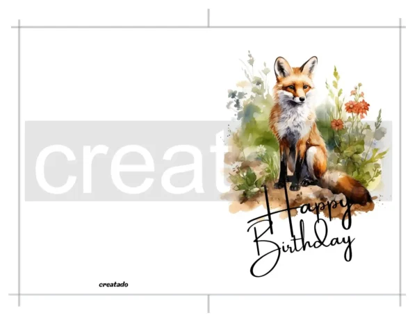 Printable Red Fox Birthday Card | Instant Download #01