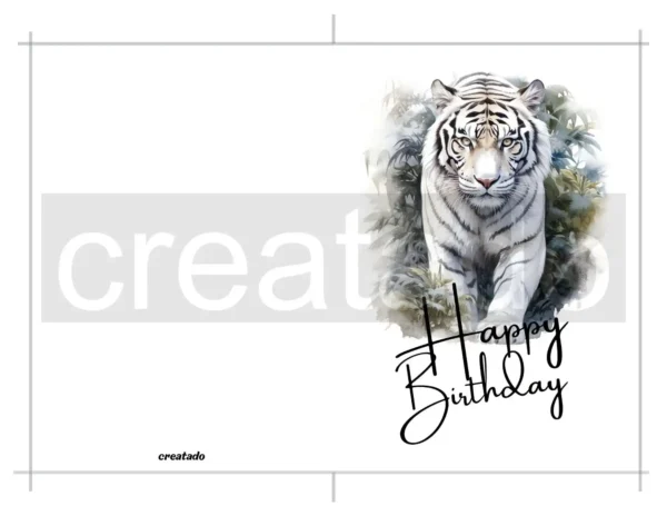 Printable White Tiger Birthday Card | Instant Download #01