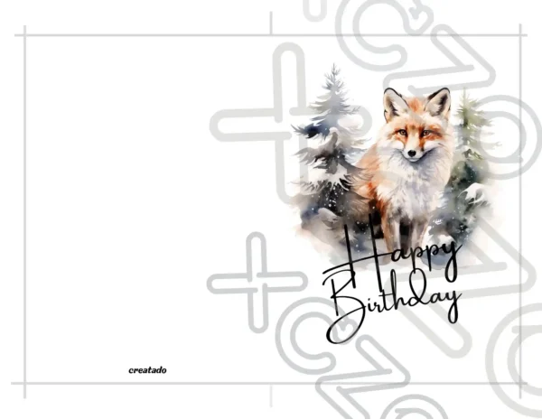 Printable Fox Birthday Card | Winter Landscape